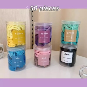 Lot de 50 élastiques à cheveux haute élasticité en pot transparent, six couleurs pastel