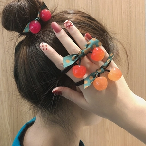 Korean style cherry elastic hair ties with polka dot bows in various vibrant colors