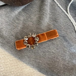 Caramel velvet hair clip with rhinestone circles elegant accessory for women