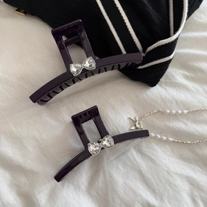 Französischer Luxus Schleife Strass Haarkralle Dunkelviolett Legierung Haarklammer Für Damen Elegante Mode Haarschmuck