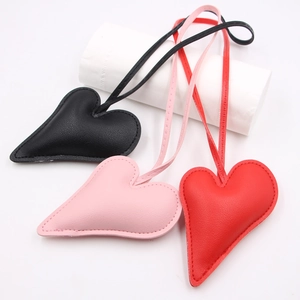 Heart Shaped PU Leather Bag Charm Keychain With Lanyard Stitched Hanging Ornament For Women Bag Accessories Valentine Day Gift