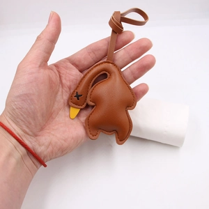 Funny 3D roast duck leather bag pendant with yellow beak and litchi texture finish