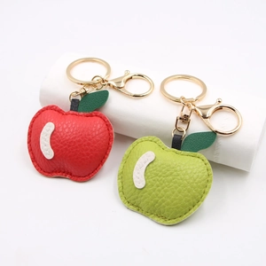 Cute PU Leather Apple Fruit Shaped Keychain Pendant For Women Girls Backpack Car Key Decoration Fashion Bag Accessory