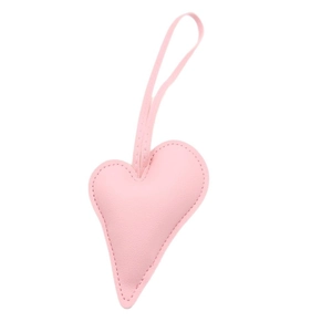 Pink leather heart charm with fine stitching and matching strap for bags and fashion