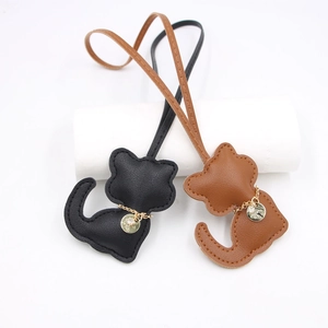 Cute Cat Shaped PU Leather Bag Pendant Keychain For Women Girls Alloy Metal Chain Rhinestone Decoration Car Key Ring Accessory Gift