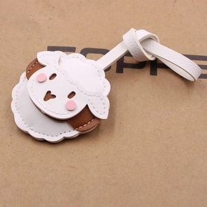 Charmant pendentif agneau en similicuir blanc et marron avec lanière pour sac à main
