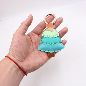 Creative multi-layer leather Christmas tree keychain and bag pendant with gold ring