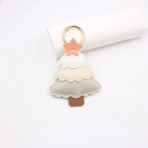 Creative multi-layer faux leather Christmas tree bag charm with gold metal keychain