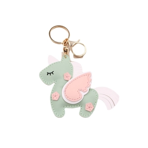 Handmade mint green unicorn leather keychain with golden ring and tassel charm