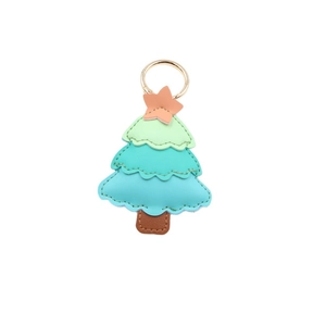 Creative multi-layer faux leather Christmas tree bag charm with golden spring ring