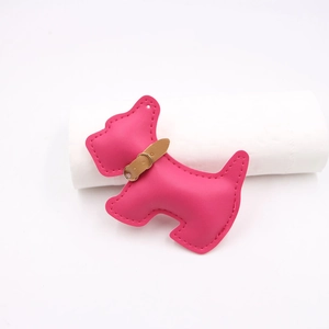 3D rose red leather dog bag charm with stitching detail and brown collar accessory