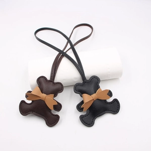Cute Bear Shape Artificial Leather Bag Charm Bowknot Decor Keychain Pendant For Backpack Car Handbag Accessories