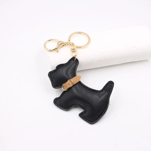 Cute PU Leather Scottie Dog Keychain For Women Bag Charm Scottish Terrier Animal Pendant Key Ring Car Jewelry Accessory