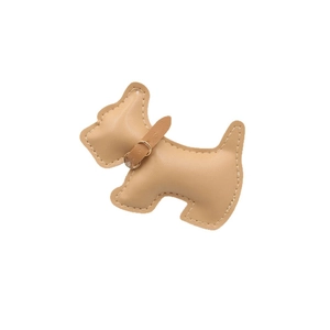 Handmade khaki faux leather schnauzer dog charm with golden ring for bags and phone cases