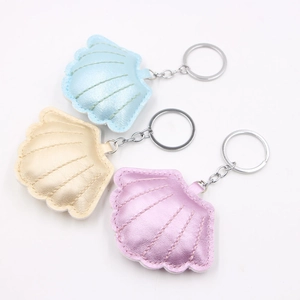 Metallic Shell Shape Faux Leather Keychain Stuffed PU Leather Keyring Bag Pendant Decorative Accessories For Women Girls