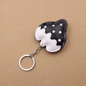 Creative black and white leather strawberry keychain with silver metal ring for bags