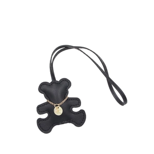 Black leather bear pendant charm with golden chain necklace for bags and keychains