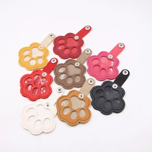 Colorful paw shaped PU leather keychains with transparent photo window and metal snap buttons
