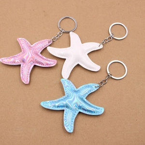 Holographic Starfish Keychain PU Leather Sea Star Bag Charm Laser Glitter Pendant Accessories For Women Ladies Gift