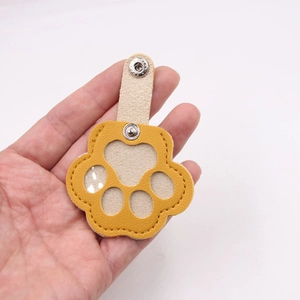 Cute Cat Paw PU Leather Keychain Portable Pet Hair Storage Bag Photo Holder Metal Pendant For Bags Women Gift Accessory