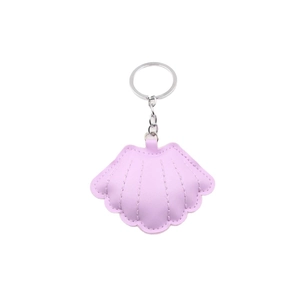3D Lavender seashell leather keychain with silver keyring on a clean white background
