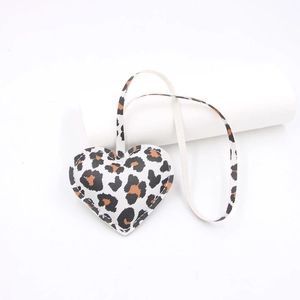 Leopard print heart leather pendant with knotted lanyard for bags and accessories