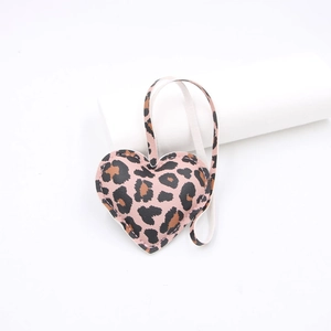 Pink leopard print heart leather bag charm with matching strap and stitched edge detail