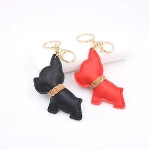 French Bulldog PU Leather Keychain Animal Bag Charm Pendant Gold Lobster Clasp Key Ring Dog Lovers Women Accessories