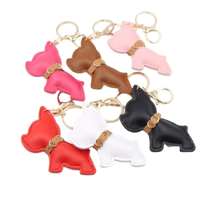 Bulldog leather keychains in six vibrant colors with durable metallic hardware