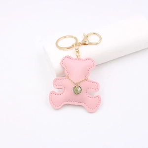 Pink faux leather bear keychain with golden lobster clasp and chain for bags