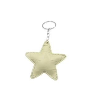 Light green star leather keychain with crocodile pattern and silver metal ring