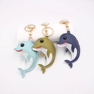 Creative Cute Marine Animal Dolphin Leather Keychain High-End PU Leather Bag Pendant For Women Couples Gift Accessories