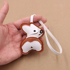Bijou de Sac Mignon en Cuir PU Fesse de Corgi Porte-Clés Chien Animal Cousu Main pour Femme Accessoire de Bagage Cadeau