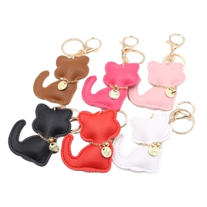 Set of 6 cute cat leather keychains in various colors with gold hardware for bags