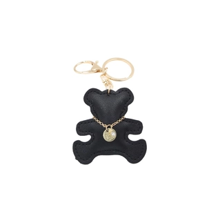 Cute black leather bear keychain with golden chain and sparkling rhinestone charm
