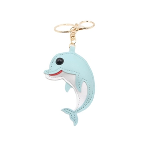 Creative light blue leather dolphin keychain with gold lobster clasp for bags