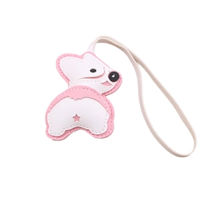 Pendentif de sac fesse de corgi en cuir rose et blanc avec surpiqûres et cordon de sac