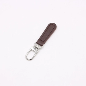 Dark brown leather charm with silver metal lobster clasp for bags and keychains