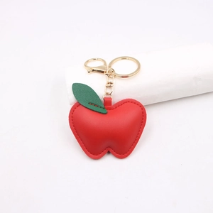 Creative Red Apple PU Leather Keychain Cute Fruit Bag Charm Pendant With Gold Lobster Clasp Key Ring For Women Girls Gift