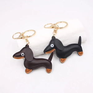 Cute Dachshund Puppy Leather Keychain For Women Bag Charm Pendant Artificial Leather Gold Metal Lobster Clasp Animal Keyring Gift