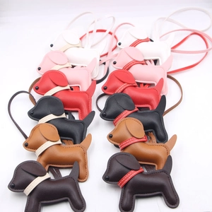 Creative puppy leather keychains in six colors with matching lanyards and stitching