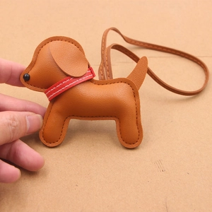 Cute PU Leather Dog Bag Charm Keychain Pendant Handmade Animal Shape Accessory With Lanyard For Handbag Backpack Decor