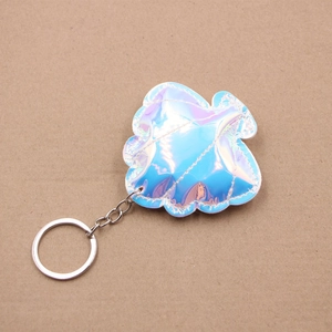 Colorful tree of life leather keychain with laser iridescent shell effect for handbags