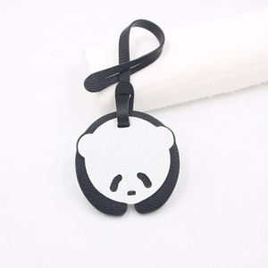 Cute panda leather luggage tag charm with litchi grain texture and black white design
