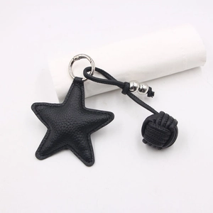 Handmade Artificial Leather Star Keychain With Woven Ball Lychee Texture Metal Spring Buckle Bag Charm Car Keyring Gift Women