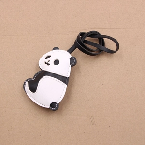 Leather giant panda charm with white stitching for bags and keyrings decor