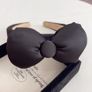 Elegant black satin bow headband with premium 3D padded design for princess style hair styling