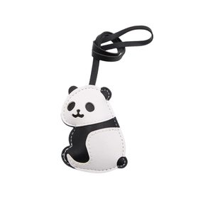Cute panda leather bag charm in black and white PU leather with stitching details