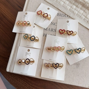 Vintage Enamel Heart Square Metal Hair Clips For Women Gold Alloy Bobby Pins Korean Style Retro Hair Accessories Jewelry