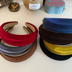 Damen Süß Samt Gepolstert Haarreifen Breit Krempe Hohes Schädelvolumen Stirnband Retro Einfarbig Kopfschmuck Haarschmuck